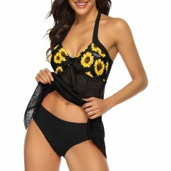 Interestprint Women Sunflower Lace Cover Up With Bottoms Set