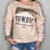 Yoycol Women Cowboy Take Me Away Off Shoulder Top - Leopard Print