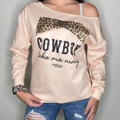 Yoycol Women Cowboy Take Me Away Off Shoulder Top - Leopard Print
