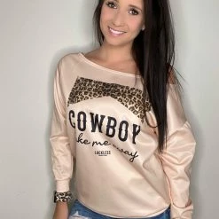 Yoycol Women Cowboy Take Me Away Off Shoulder Top - Leopard Print