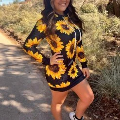 Yoycol Sunflower Hoodie Dress | Black Women