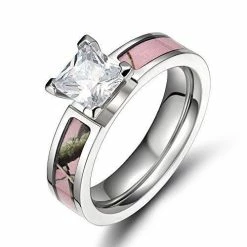 AliExpress Women Pink Camo Titanium Wedding Ring Set