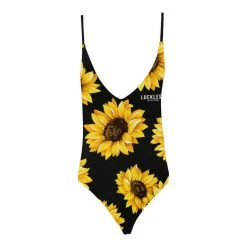 Interestprint Women Sunflower Lace Back One Piece Swimsuit