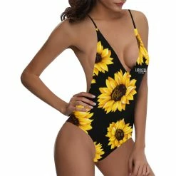 Interestprint Women Sunflower Lace Back One Piece Swimsuit