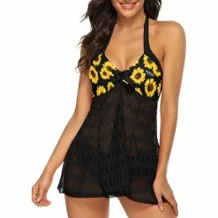 Interestprint Women Sunflower Lace Cover Up With Bottoms Set