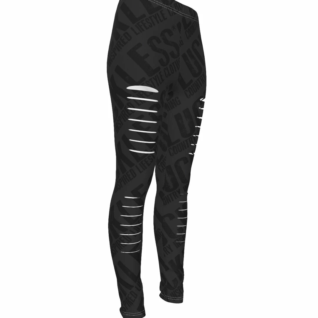 Best deal ๐ Yoycol Logo Repeat ๐ฉ Women's Ripped Leggings | Black ๐ 5 Yoycol Logo Repeat Women's Ripped Leggings | Black