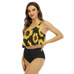Yoycol Sunflower Women's Ruffled Bikini | Black