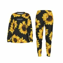 Yoycol Sunflower Lovers CRITICAL COTTON WOMEN'S PAJAMA SET | BLACK SUNFLOWER