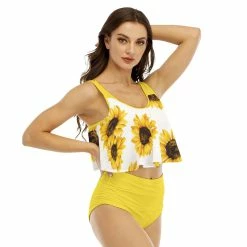 Yoycol Sunflower Women's Ruffled Bikini | White