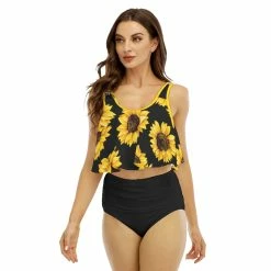 Yoycol Sunflower Women's Ruffled Bikini | Black