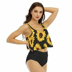 Yoycol Sunflower Women's Ruffled Bikini | Black