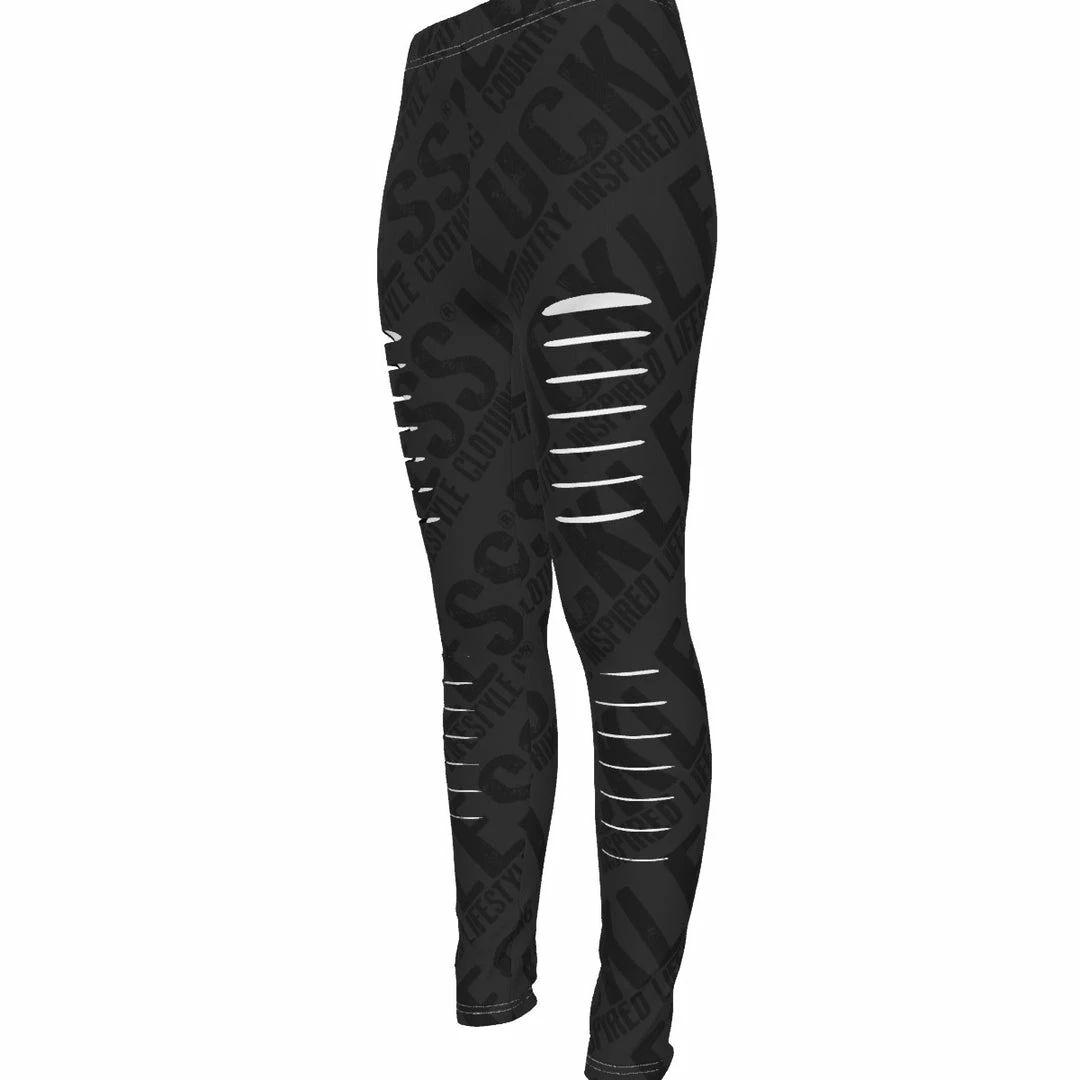 Best deal ๐ Yoycol Logo Repeat ๐ฉ Women's Ripped Leggings | Black ๐ 3 Yoycol Logo Repeat Women's Ripped Leggings | Black
