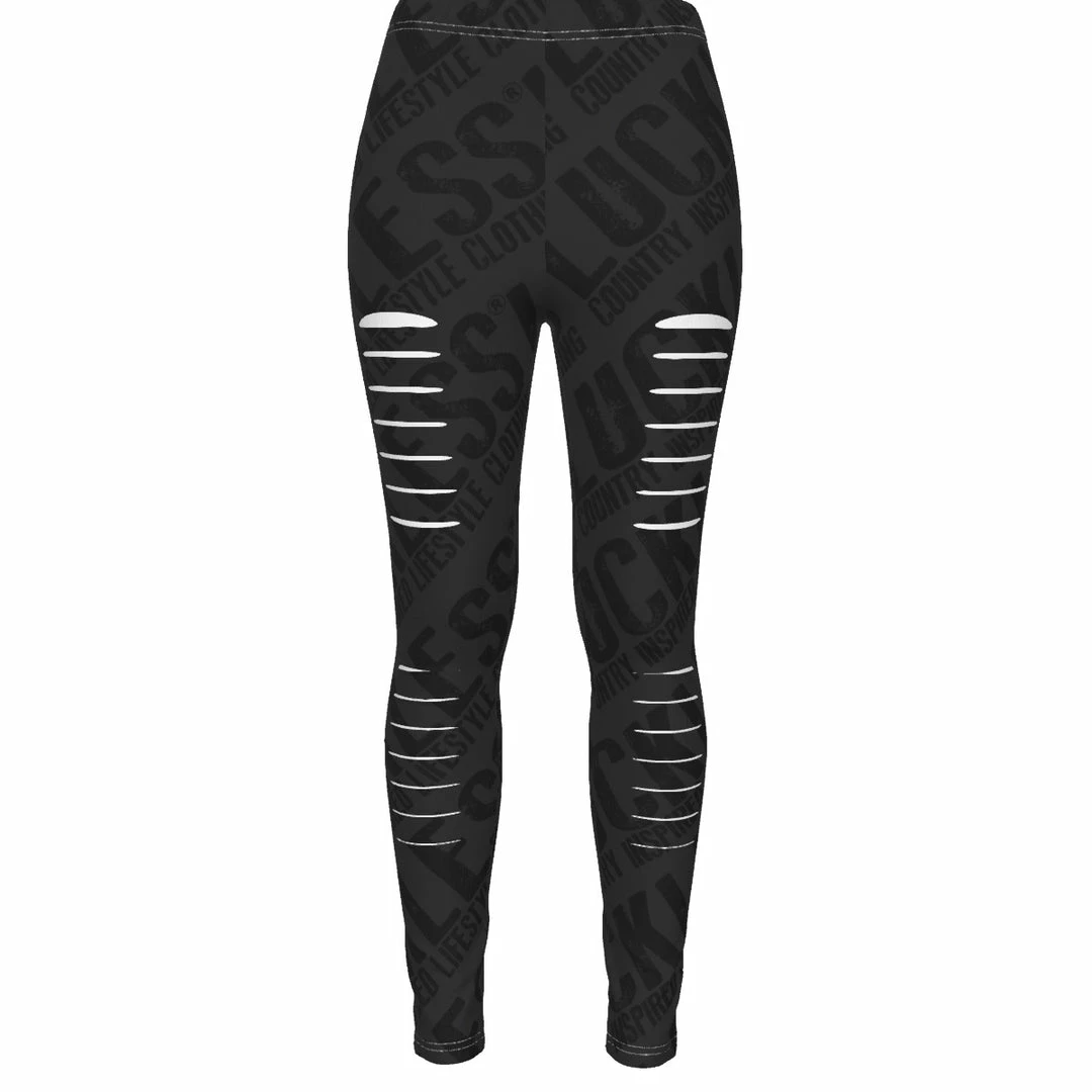 Best deal ๐ Yoycol Logo Repeat ๐ฉ Women's Ripped Leggings | Black ๐ 6 Yoycol Logo Repeat Women's Ripped Leggings | Black