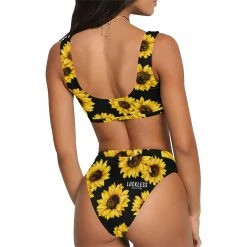 Interestprint Women Sunflower Sport Top & High-Waisted Bikini