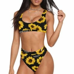 Interestprint Women Sunflower Sport Top & High-Waisted Bikini