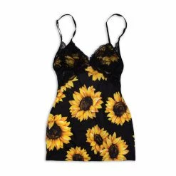 Yoycol Women Sunflower Cami Top / Dress With Lace