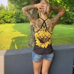 Yoycol SUNFLOWER CRISS-CROSS OPEN BACK TANK TOP