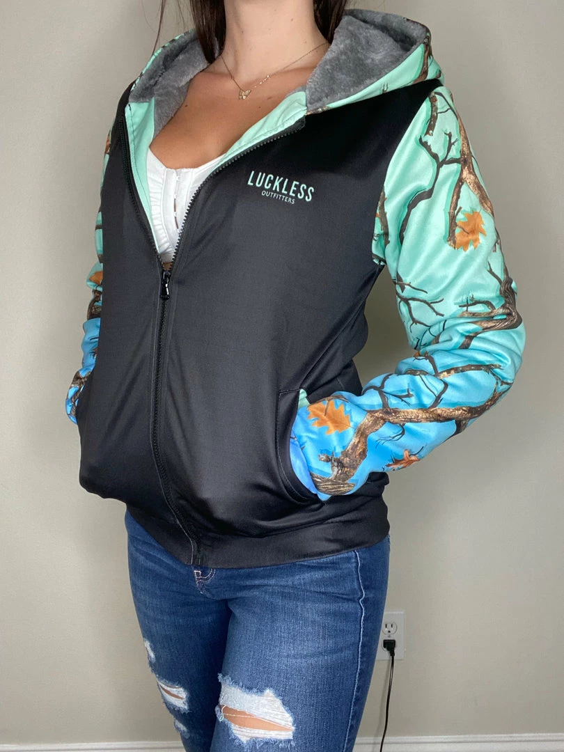 Budget 💯 Yoycol AQUAMARINE CAMO HEAVY ZIP FLEECE HOODIE 👩 Women 🤩 4 Yoycol AQUAMARINE CAMO HEAVY ZIP FLEECE HOODIE Women