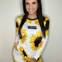 Yoycol CRITICAL COTTON WOMEN'S PAJAMA SET | White Sunflower