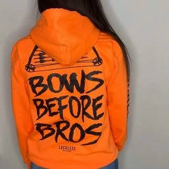 Luckless Outfitters Women Bows Before Bros Hoodie | Safety Orange
