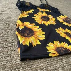 Yoycol Women Sunflower Cami Top / Dress With Lace