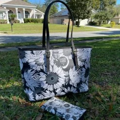 Interestprint Women Monochrome Sunflower Leather Belt Tote