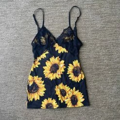 Yoycol Women Sunflower Cami Top / Dress With Lace