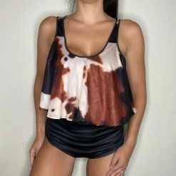 Yoycol Realistic Women's Ruffled Bikini | Cow Print