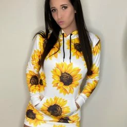 Yoycol Women Sunflower Hoodie Dress | White