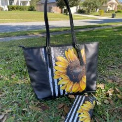 Interestprint Women Patriotic Sunflower Leather Belt Tote Bag