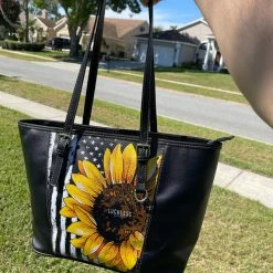 Interestprint Women Patriotic Sunflower Leather Belt Tote Bag
