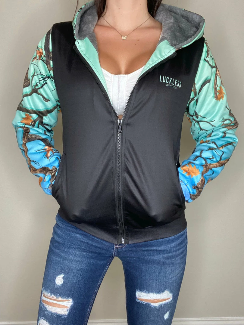 Budget 💯 Yoycol AQUAMARINE CAMO HEAVY ZIP FLEECE HOODIE 👩 Women 🤩 3 Yoycol AQUAMARINE CAMO HEAVY ZIP FLEECE HOODIE Women