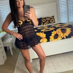 Interestprint Women Sunflower Lace Cover Up With Bottoms Set