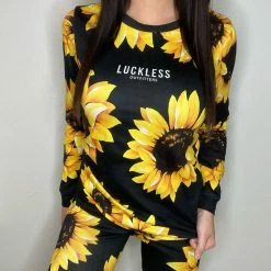 Yoycol Sunflower Lovers CRITICAL COTTON WOMEN'S PAJAMA SET | BLACK SUNFLOWER