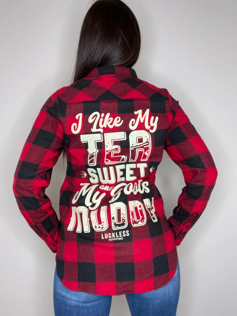 Deals ๐ Luckless Outfitters Ladies Boyfriend Flannel - Tea Sweet & ๐ฅพ Boots Muddy โค๏ธ 6 Luckless Outfitters Ladies Boyfriend Flannel - Tea Sweet & Boots Muddy