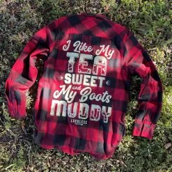 Deals ๐ Luckless Outfitters Ladies Boyfriend Flannel - Tea Sweet & ๐ฅพ Boots Muddy โค๏ธ 8 Luckless Outfitters Ladies Boyfriend Flannel - Tea Sweet & Boots Muddy