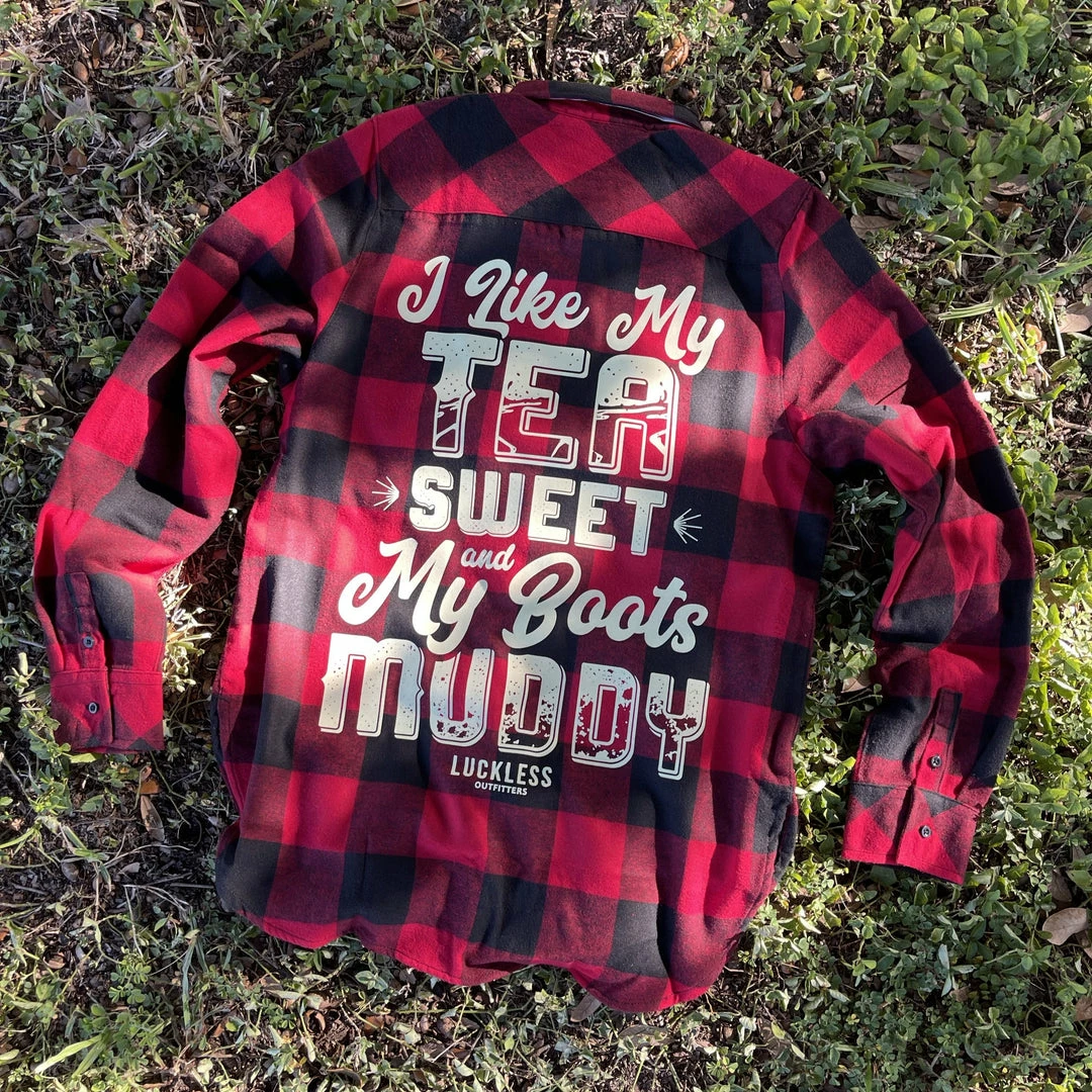 Deals ๐ Luckless Outfitters Ladies Boyfriend Flannel - Tea Sweet & ๐ฅพ Boots Muddy โค๏ธ 4 Luckless Outfitters Ladies Boyfriend Flannel - Tea Sweet & Boots Muddy