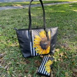Interestprint Women Patriotic Sunflower Leather Belt Tote Bag