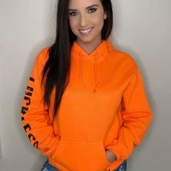 Luckless Outfitters Women Bows Before Bros Hoodie | Safety Orange