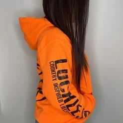 Luckless Outfitters Women Bows Before Bros Hoodie | Safety Orange