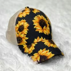 Luckless Outfitters Sunflower Ponytail Hats Women